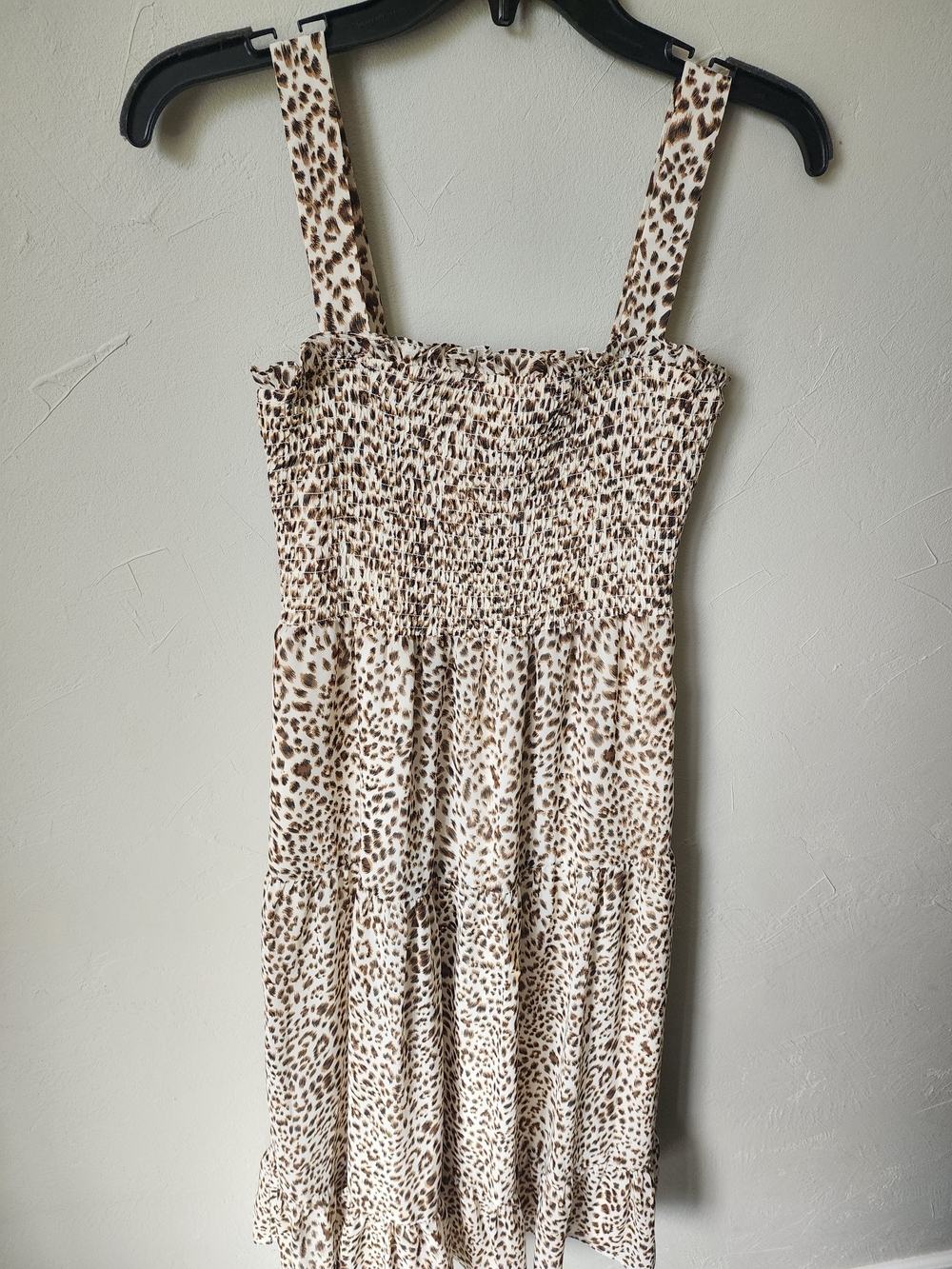 Sam Edelman Cream and Brown Leopard Print Smocked Dress - Picture 2 of 5